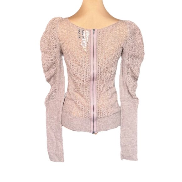 NWOT Bird by Juicy Couture Alpaca Sweater Sz M Puff Sleeve Zip Back Coquette - Picture 2 of 11